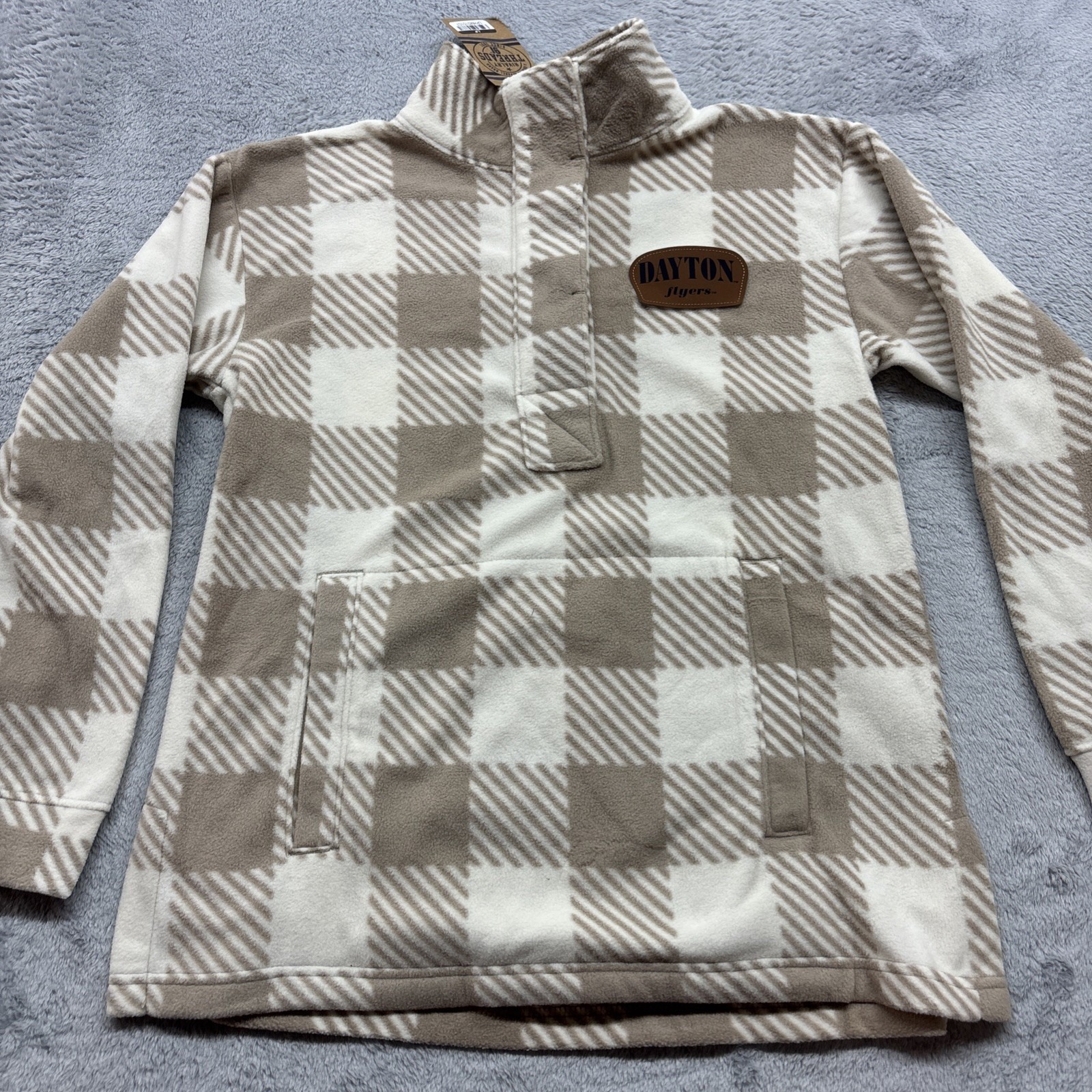 Dayton Flyers Size Xl Fleece Sweatshirt Plaid Beige Checkered With Patch